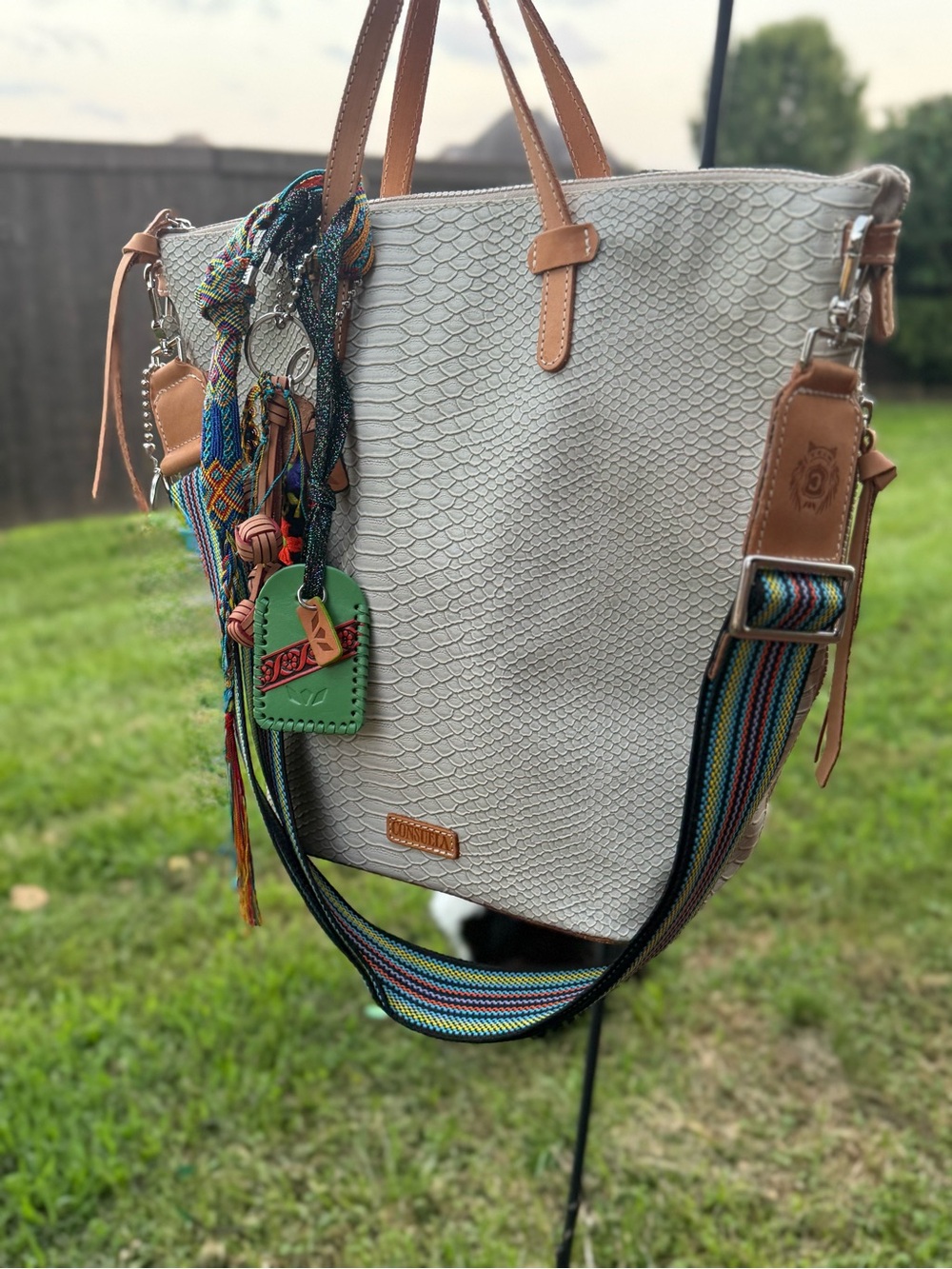 Consuela Thunderbird Sling Bucket Bag Ivory Snake Embossed Leather - Picture 4 of 16